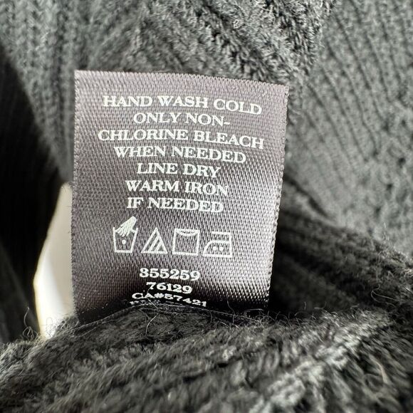 Ann Taylor Women Knit Cardigan Med Black Ribbed Cable Knit Open Front Wool Blend - Picture 9 of 12